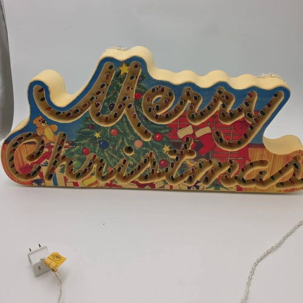 Vintage 1992 Holiday Glow Merry Christmas Lighted Sign 144 Lights 8 functions